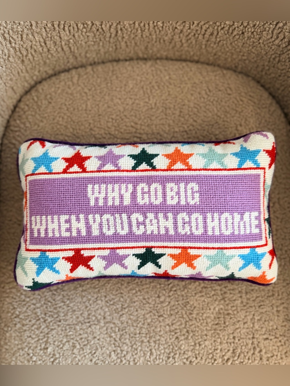 Furbish Studio “Why Go Big When You Can Go Home” Needlepoint Pillow